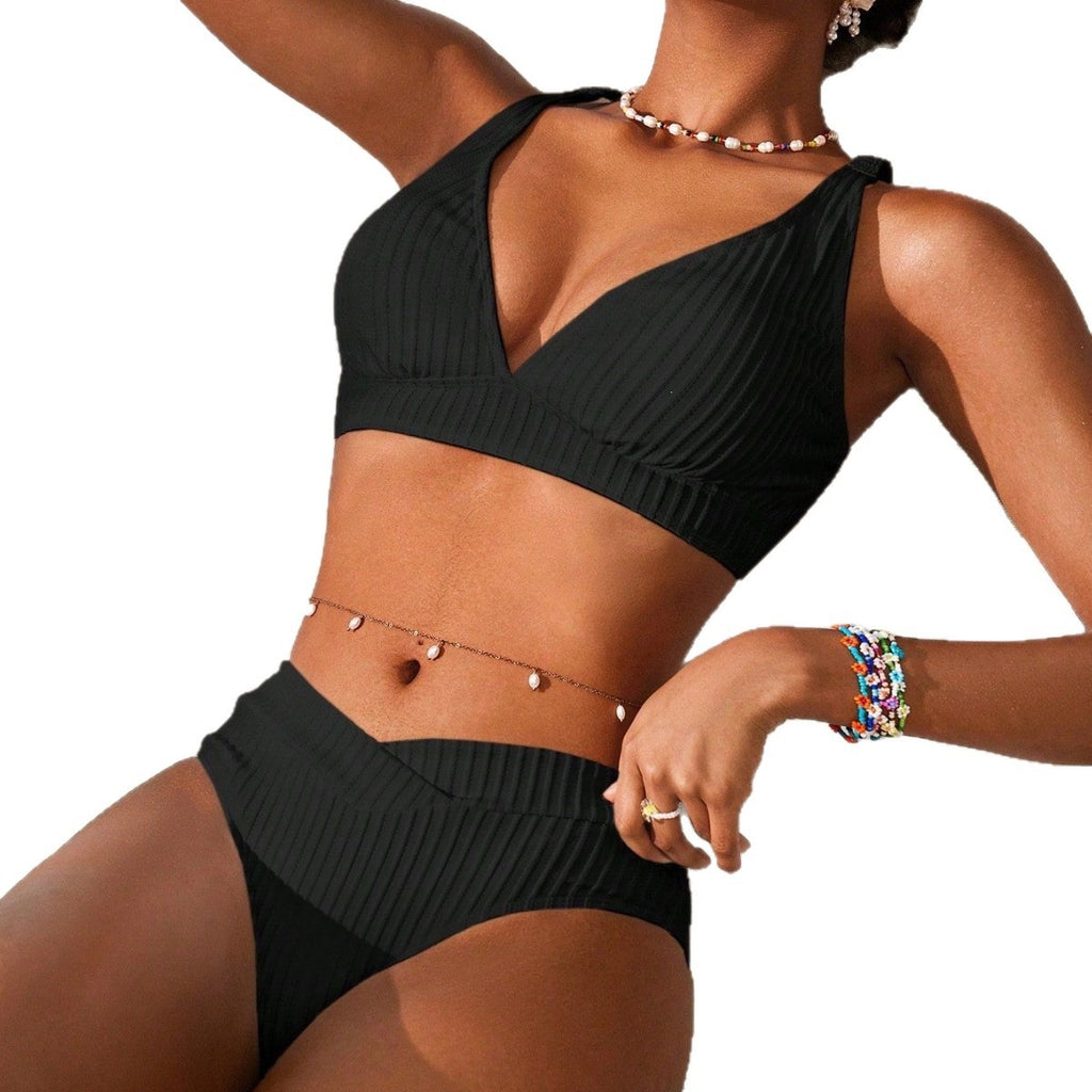 Maillot de bain texturé en col V pour femme - Straps réglables avec coupes souples amovibles