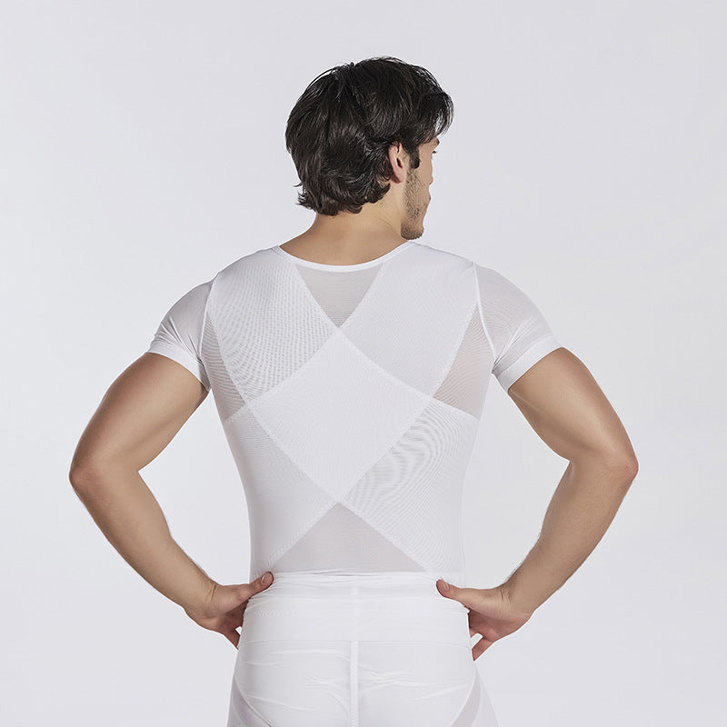 Amazon European and American Men's Shaper Cross Abdominal Shaped Invisible Tunic Short Sle