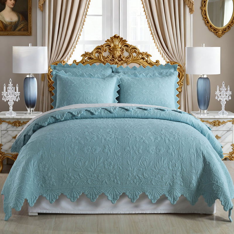 3-Piece Rose Floral Embossé Couvercle cousu Couvercle rempli de coton
