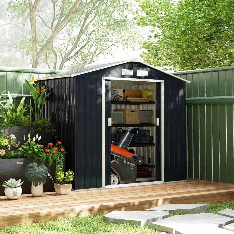 7'x4' Metal Outdoor Shed Organizer & Garden Storage avec 4 évents pour le flux d'air et 2 Easy Slide