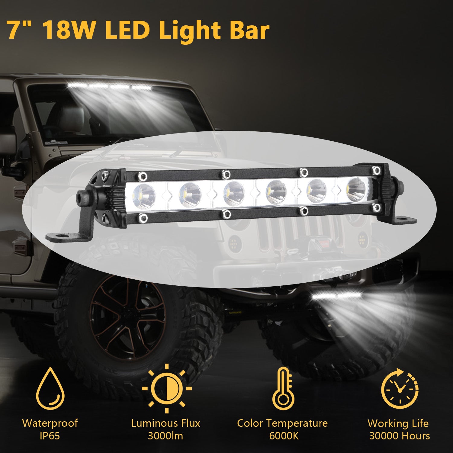 7in LED Light Bar Single Row Spot Lights 18W Ultra mince lumière de travail droite pour Tr