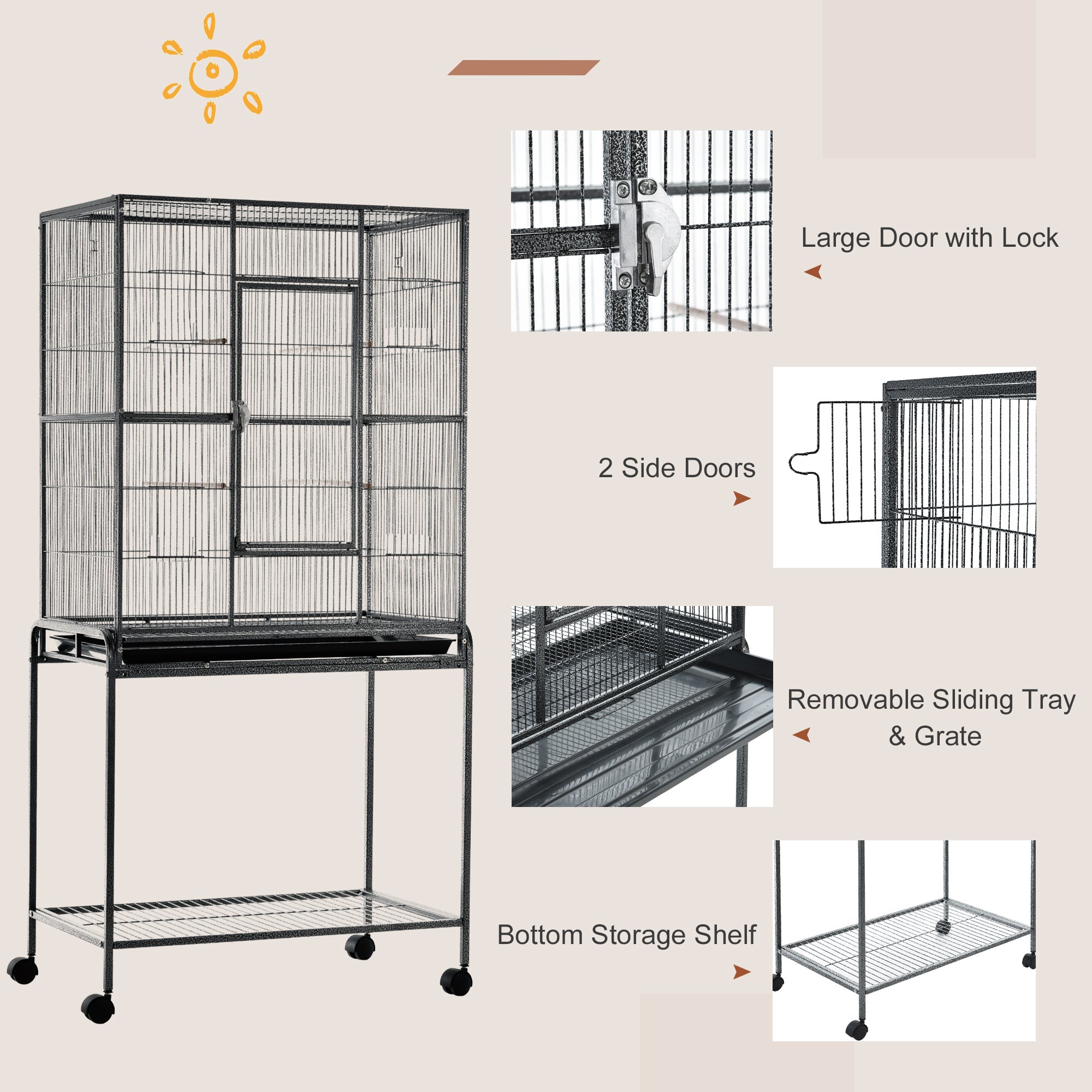 30" d'alimentation en cage en métal avec support de roulement amovible