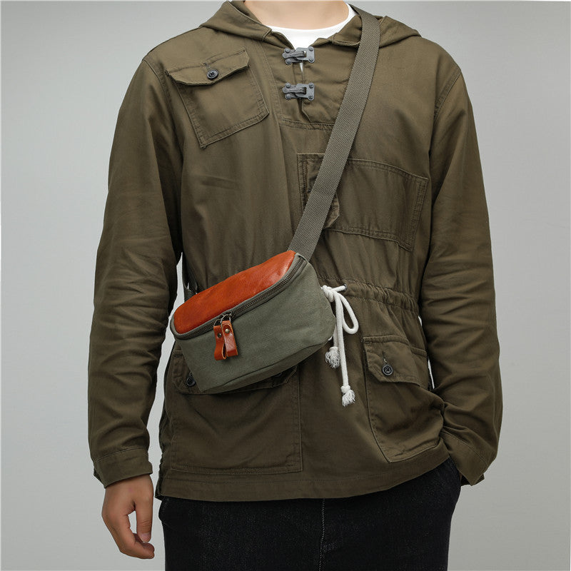 Minimalist Niche Artistic Street-Style Vintage Pure Cotton Canvas Crossbody Sac