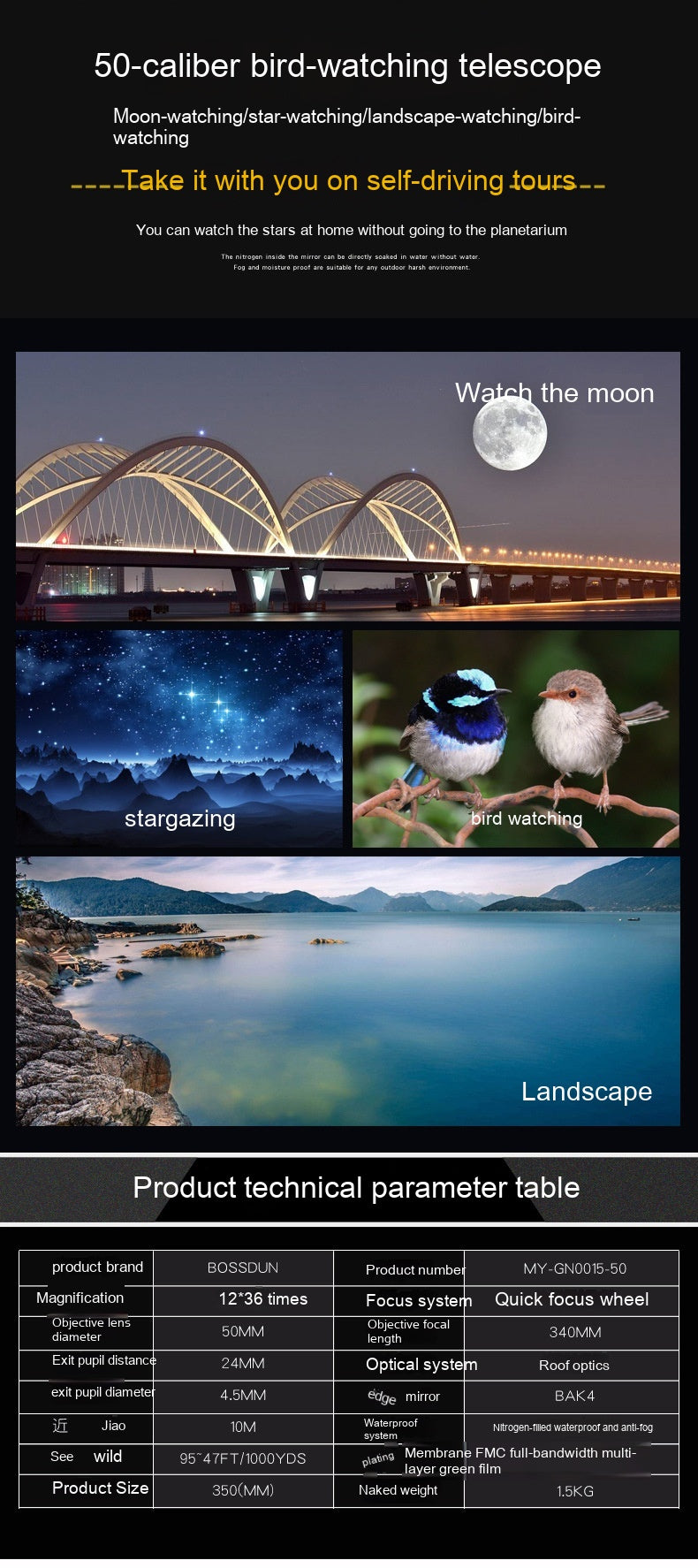 12-36x Monocular Telescope High Definition Bird Watching