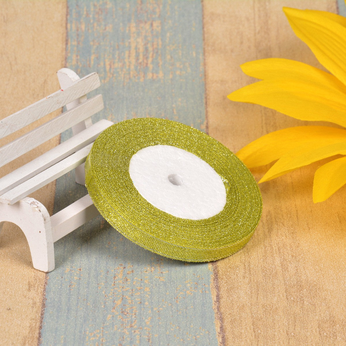1cm Oignon vert coloré avec 3 points Ribbon Bow Gold Silk Argent Polyester Ribbon