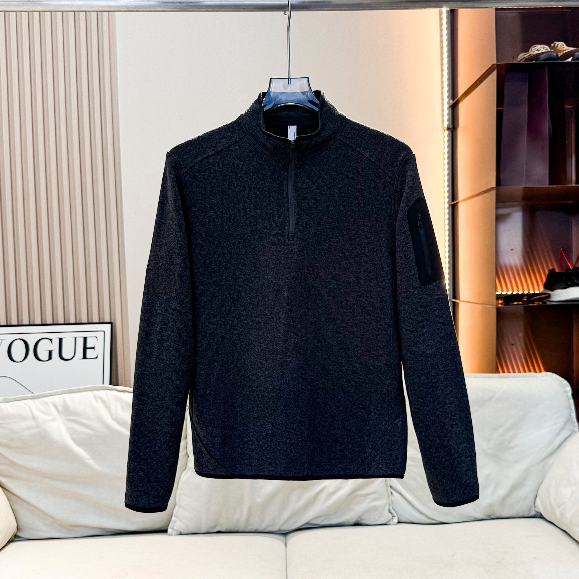 Men Quarter Zip Knit Fleece Pullover