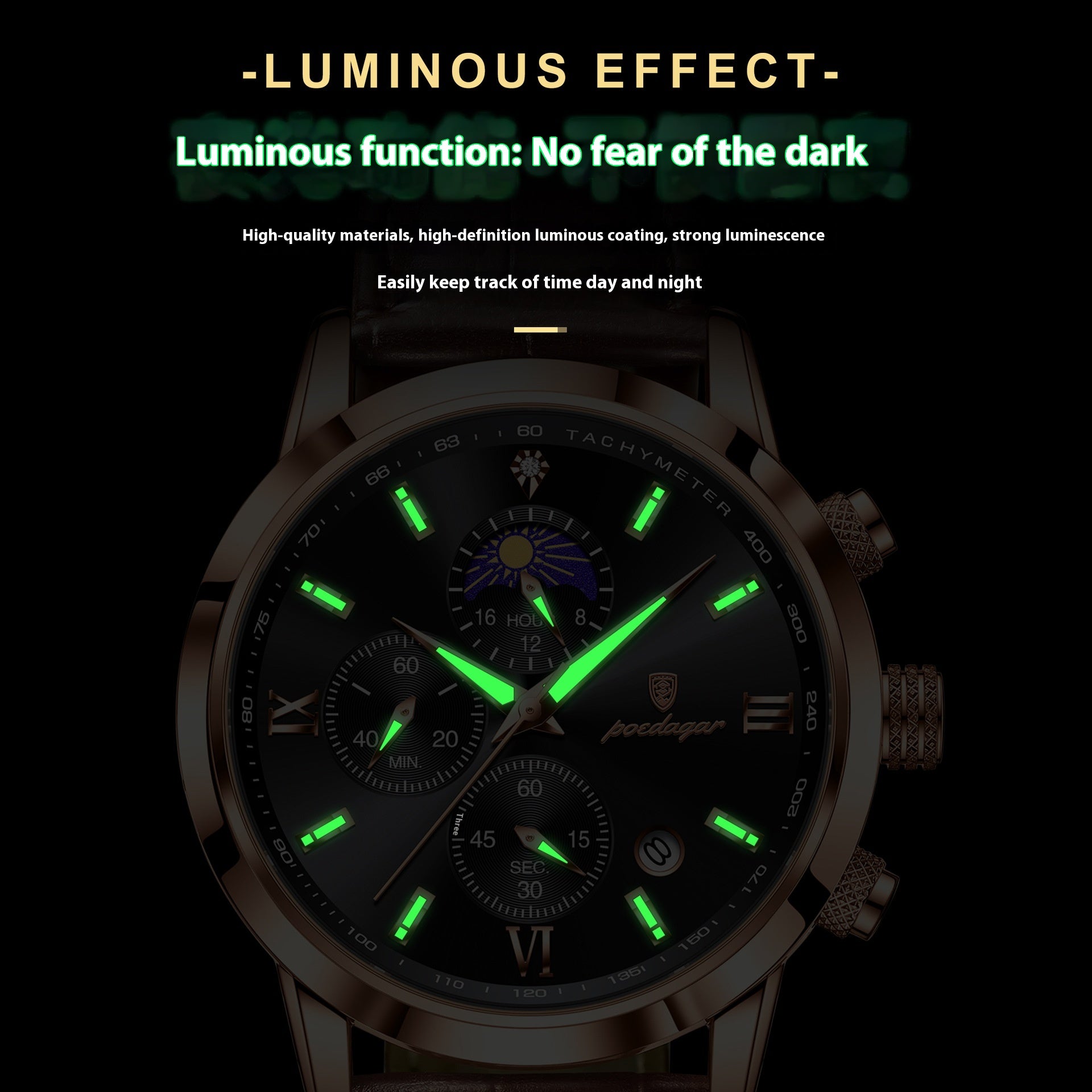 Montre masculine multi-fonctions sport Timing Lune Phase