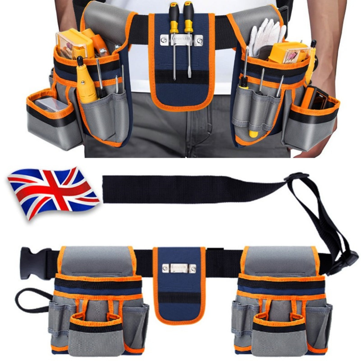 Double tool Ceinture Pouch 12 Pocket Heavy Duty Joiners Carpenter Builders Nails UK
