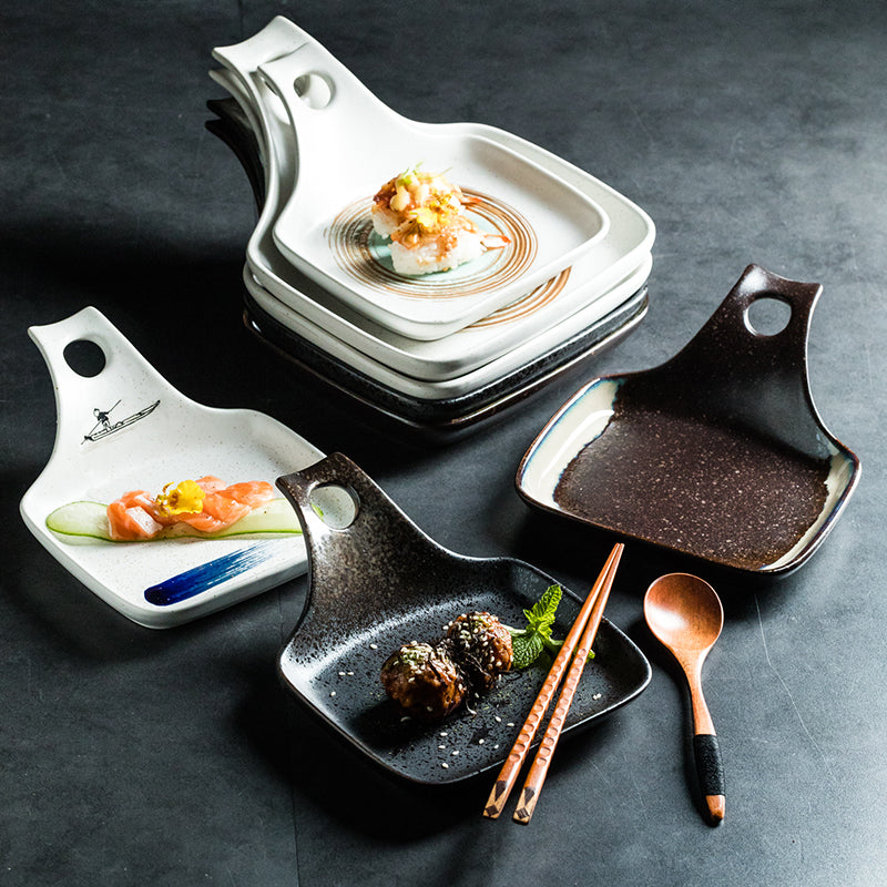 Japonais de style simple poignée plaque en céramique ménage table à manger créative