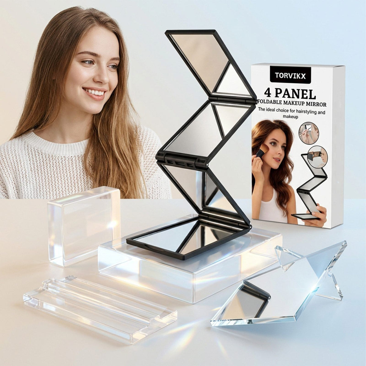 Miroir de maquillage pliant à quatre panneaux TORVIKX