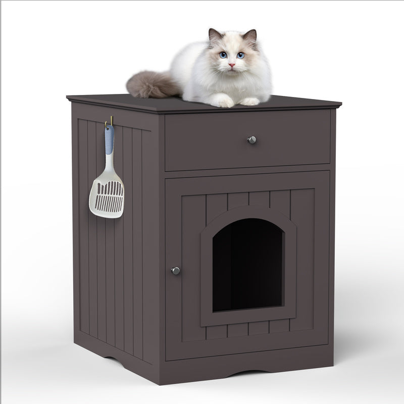 Boîte à litière en bois noir Enclosure W Tiroir et table latérale
