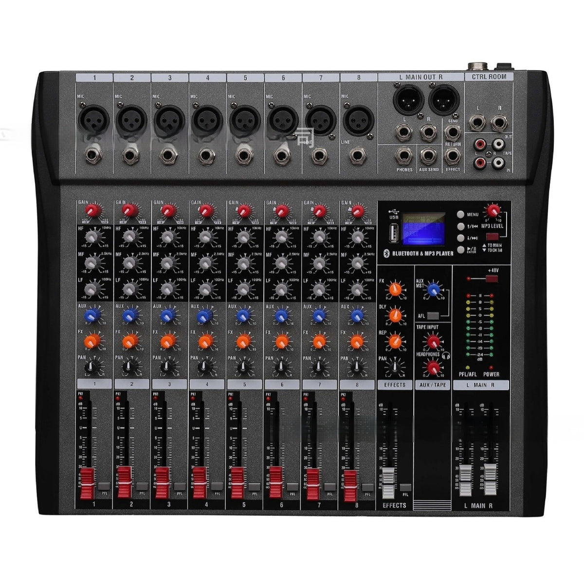 CT8 Professional 8-way Mixer USB avec moniteur Bluetooth DJ Console Audio Mixer