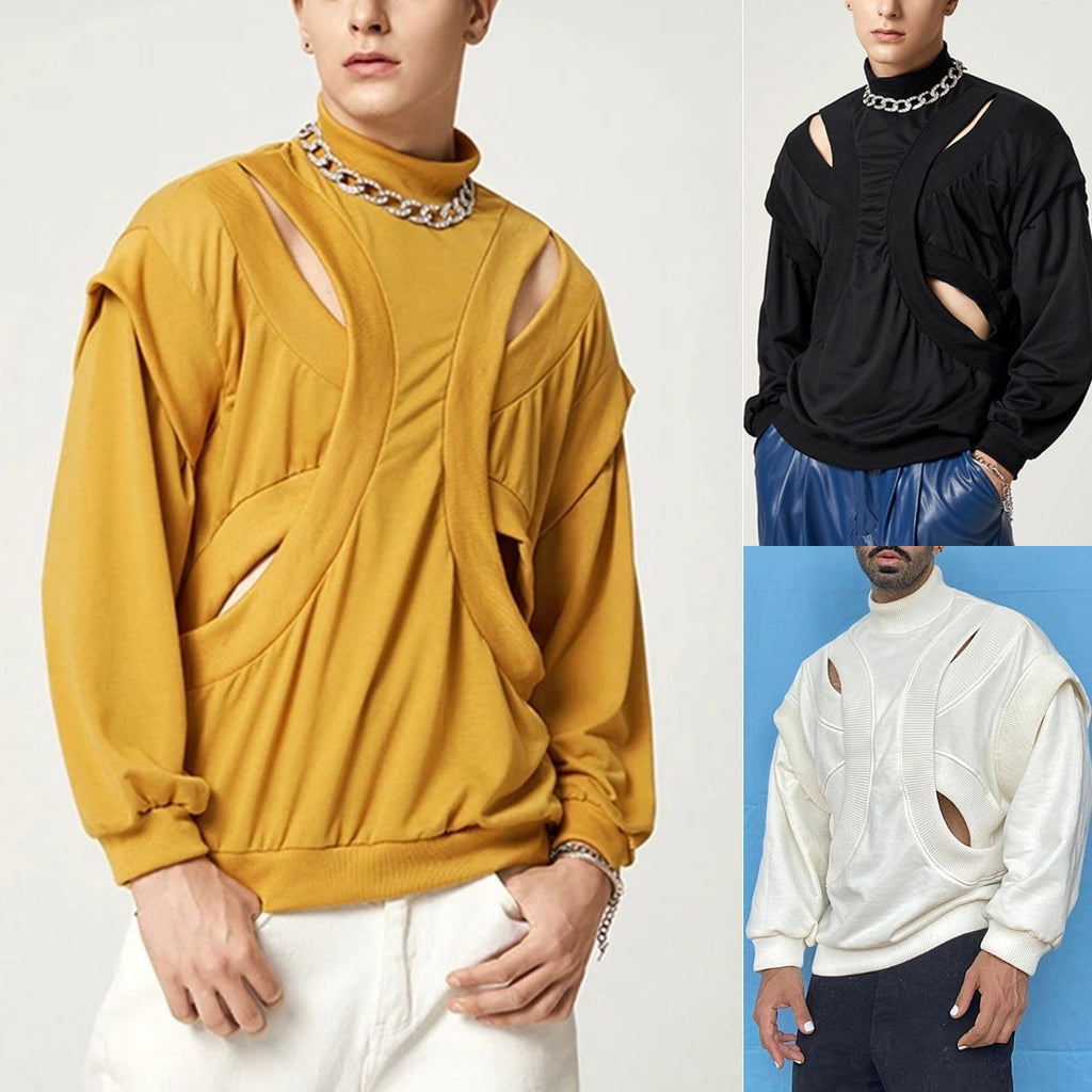 T-Shirt manches longues hommes avec épaule à goutte et sweater de collier debout