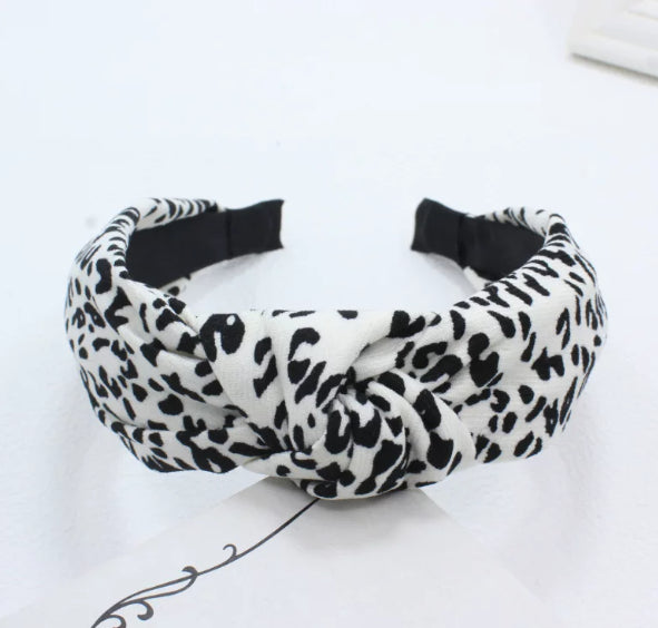 Chanel-style noir et blanc Contraste Leopard-print Tête de bande et tissu cheveux Cli