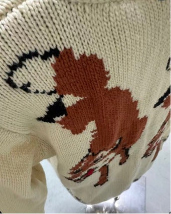 Hommes Fox Jacquard Sweater Cardigan