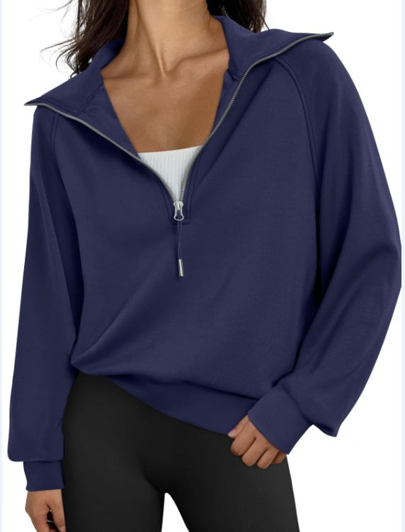 Sweat-shirt à manches courtes demi-zip pour femmes