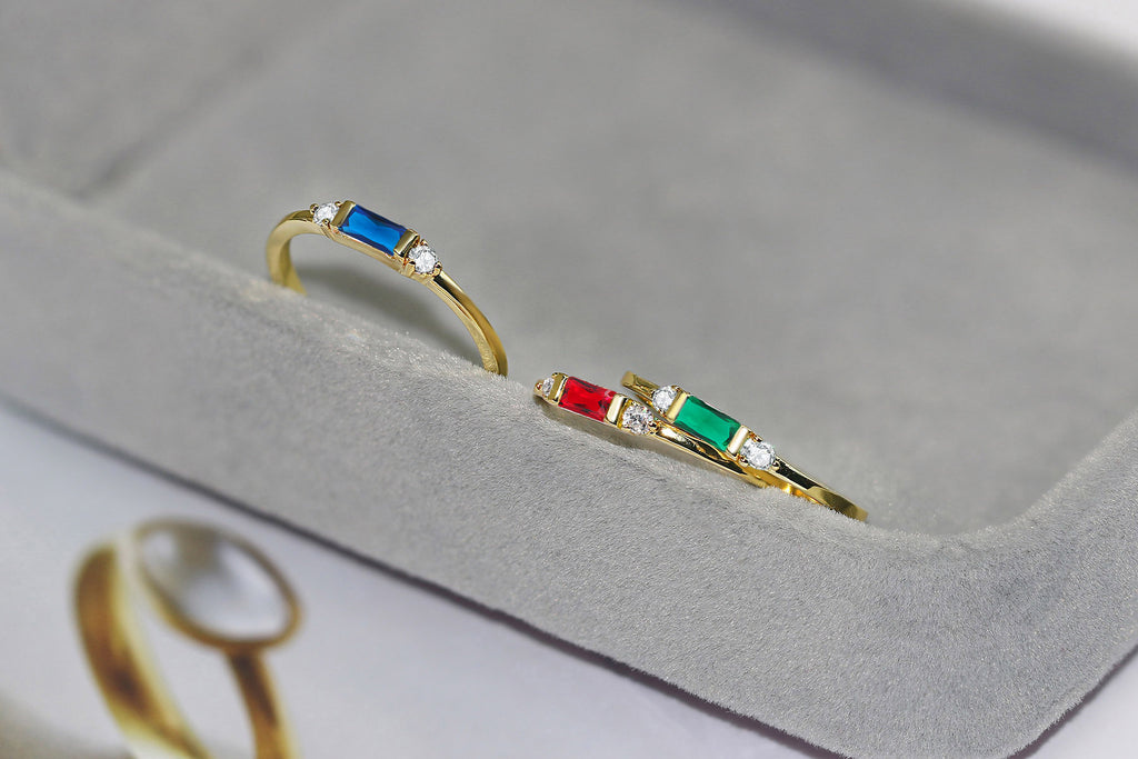 Anneau de fiançailles géométrique Zircon incrusté Accessoires dorés 14K
