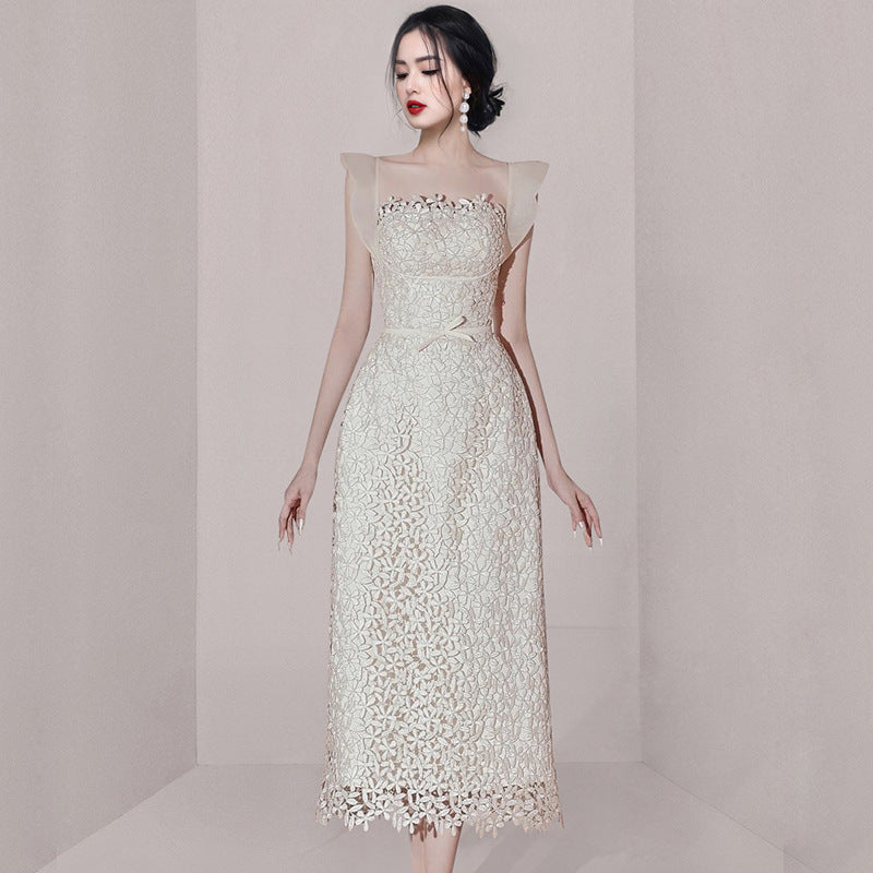 Petit groupe Temperament Patchwork Dentelle Robe haute taille