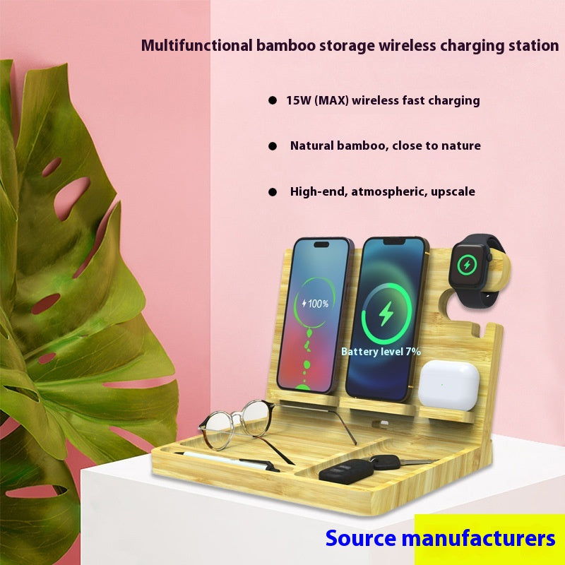 Support multifonctionnel de chargeur sans fil en bambou