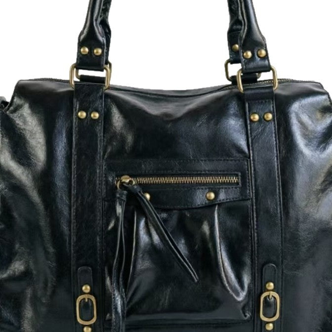 Millennial-style Fringed Tote Grande-capacité Vintage Studded bandoulière sac