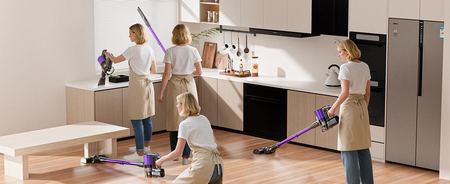 Nettoyeur à vide sans fil rouge léger avec tête de brosse anti-angle et LED verte