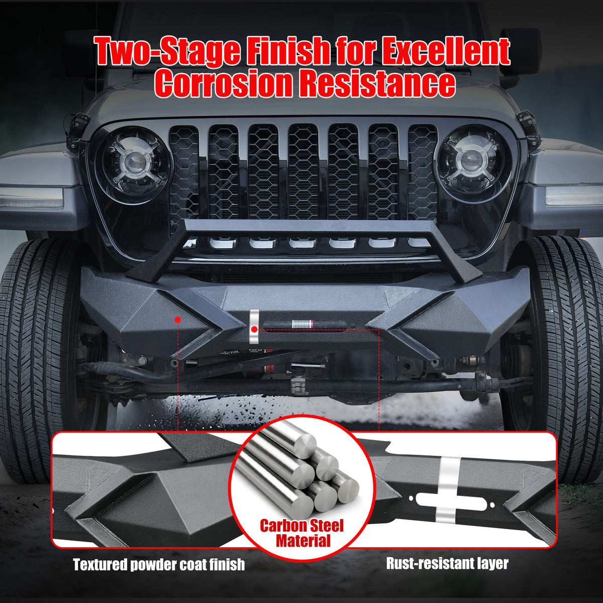 Bumper avant avec plaque de treuil compatible avec Wrangler JK