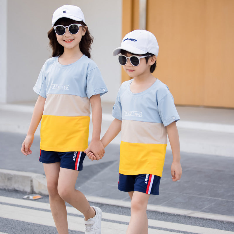 Fashion Striped Family Matching Outfits Summer Casual T-shirt Short Sets Couples Partag