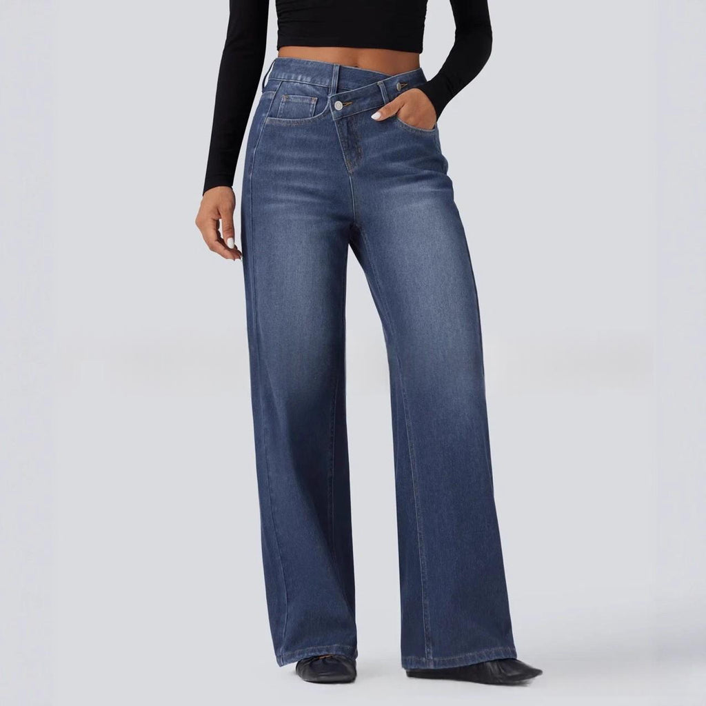 Jeans asymétriques à bouton-volant