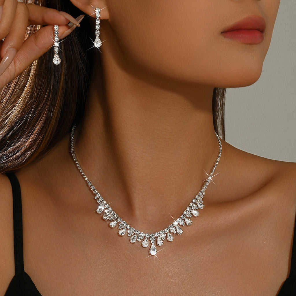 Femmes 2 Pcs V en forme de chute d'eau Teardrop Strass Set de bijoux