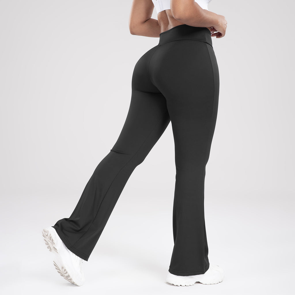 Femmes Crisscross Waist Flared Yoga Pantalons Slim Fit Sports de plein air Casual Bell Bottom Active