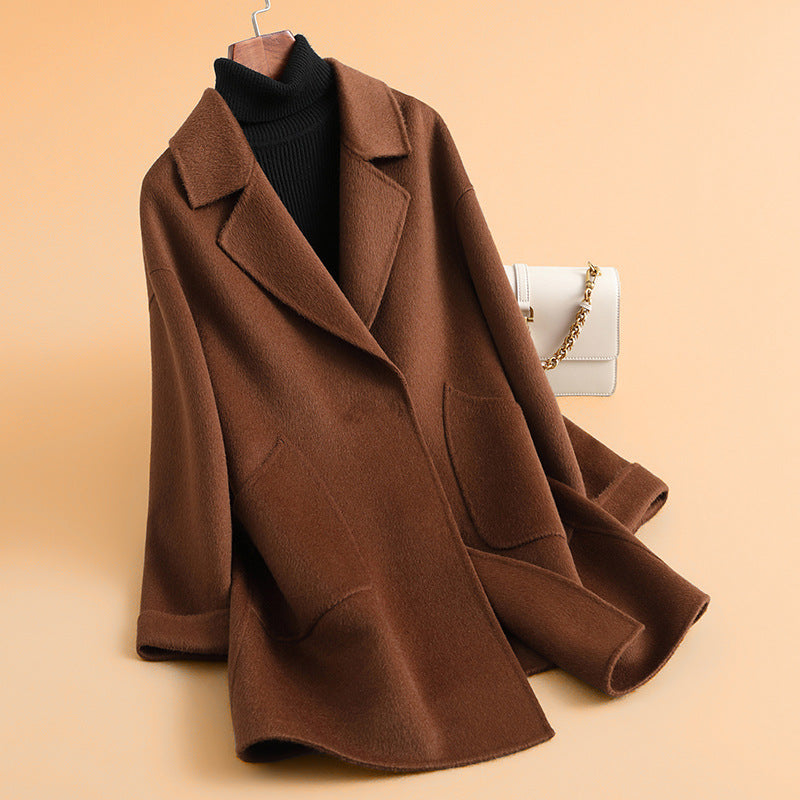 Automnehiver mi-longueur haut de gamme double face de laine manteau pour les femmes