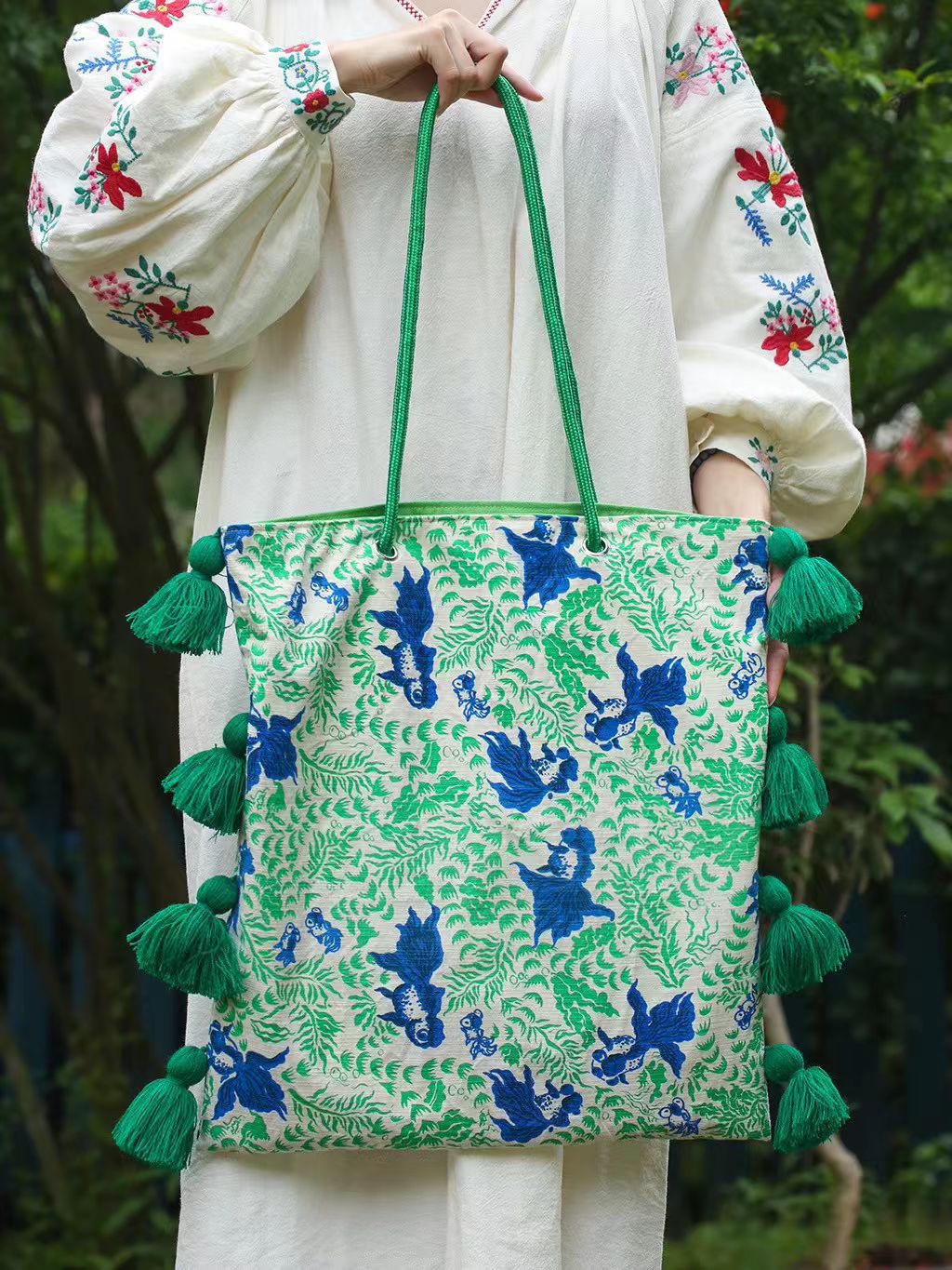 Sac en toile de tassel contrast-colore style chinois