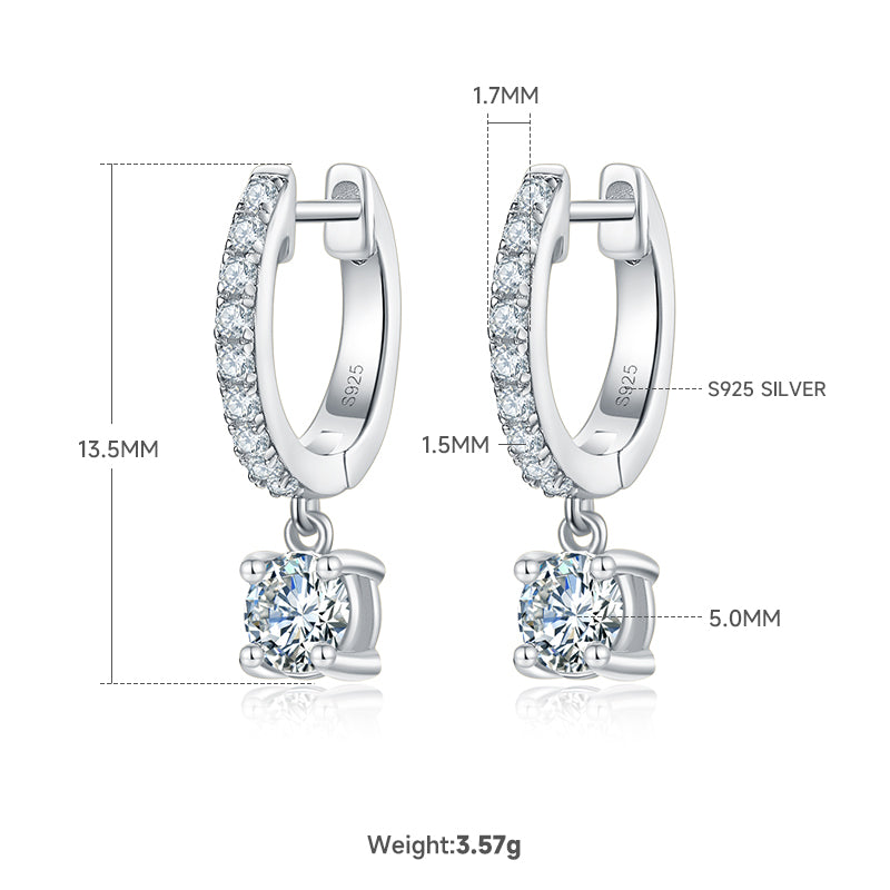 3g S925 Boucles d'oreilles en acier massif en mossanite boucle d'angle de 5mm avec boucle de pave et Cert