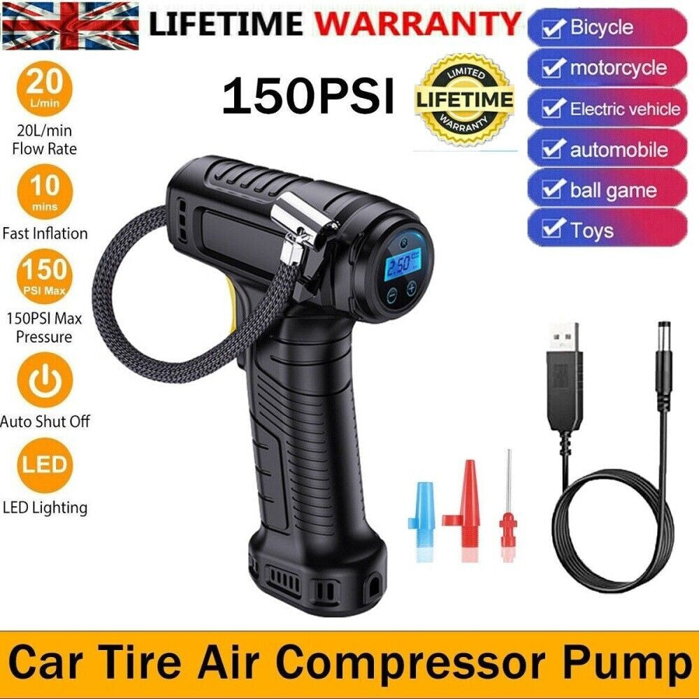Gonflateur de pneus de voiture sans fil USB numérique rechargeable Compresseur d'air de pneus UK
