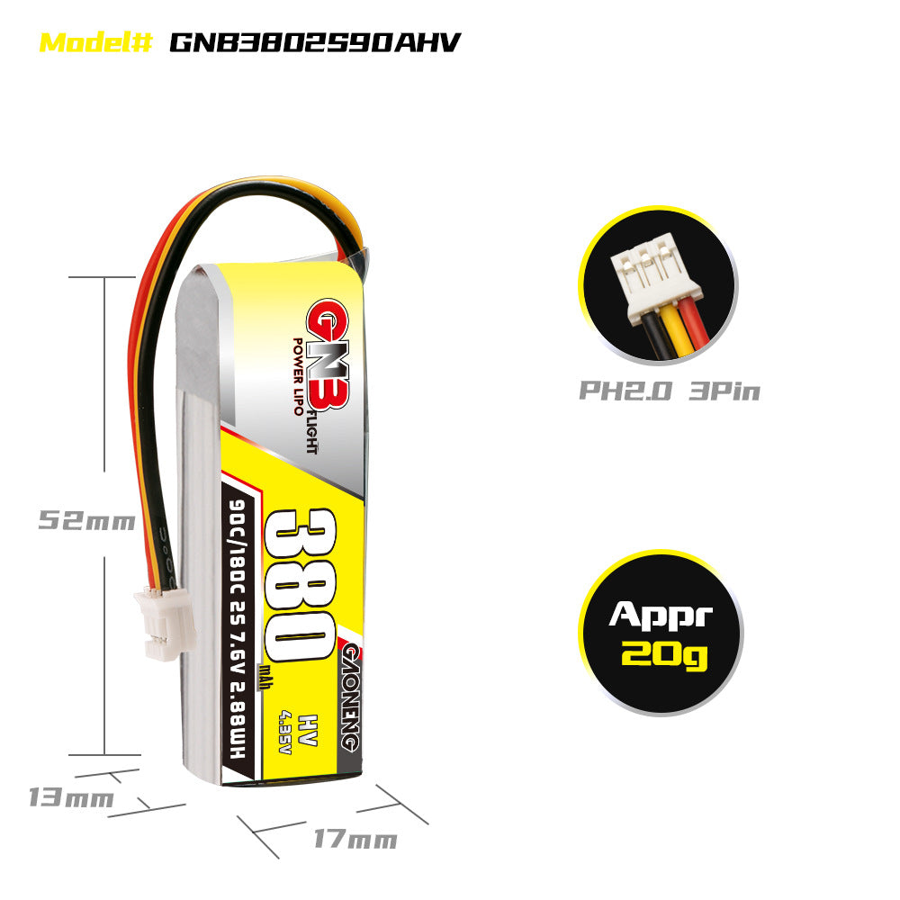 GNB High Energy 380mAh 2s 76V 90C HV128 Racing Mosquito Voiture High Burst Lithium Polymer Bat