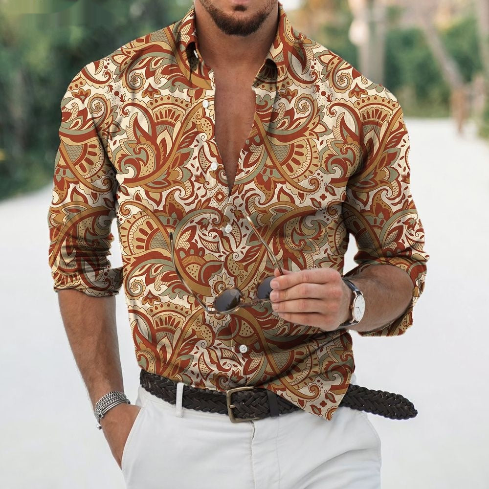 Chemise à manches longues pour hommes hawaïens