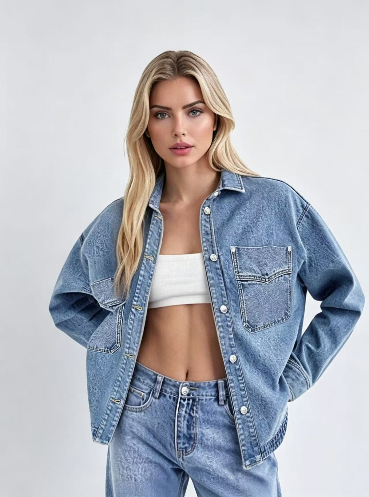 Veste de denim décontractée pour femme avec poches