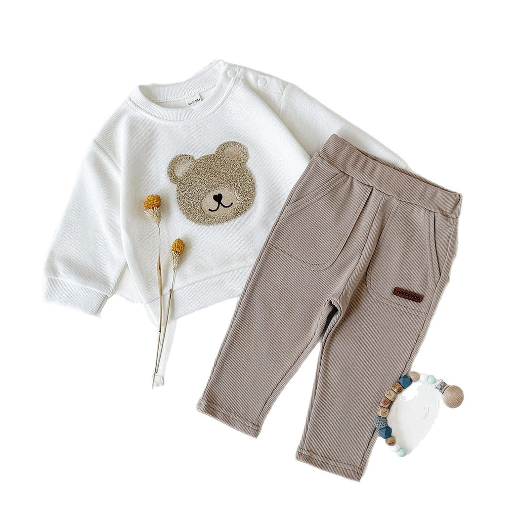 INS Unisex Baby Bear Print Ensemble de capuche et de sweatpants à manches longues pour Springautumn