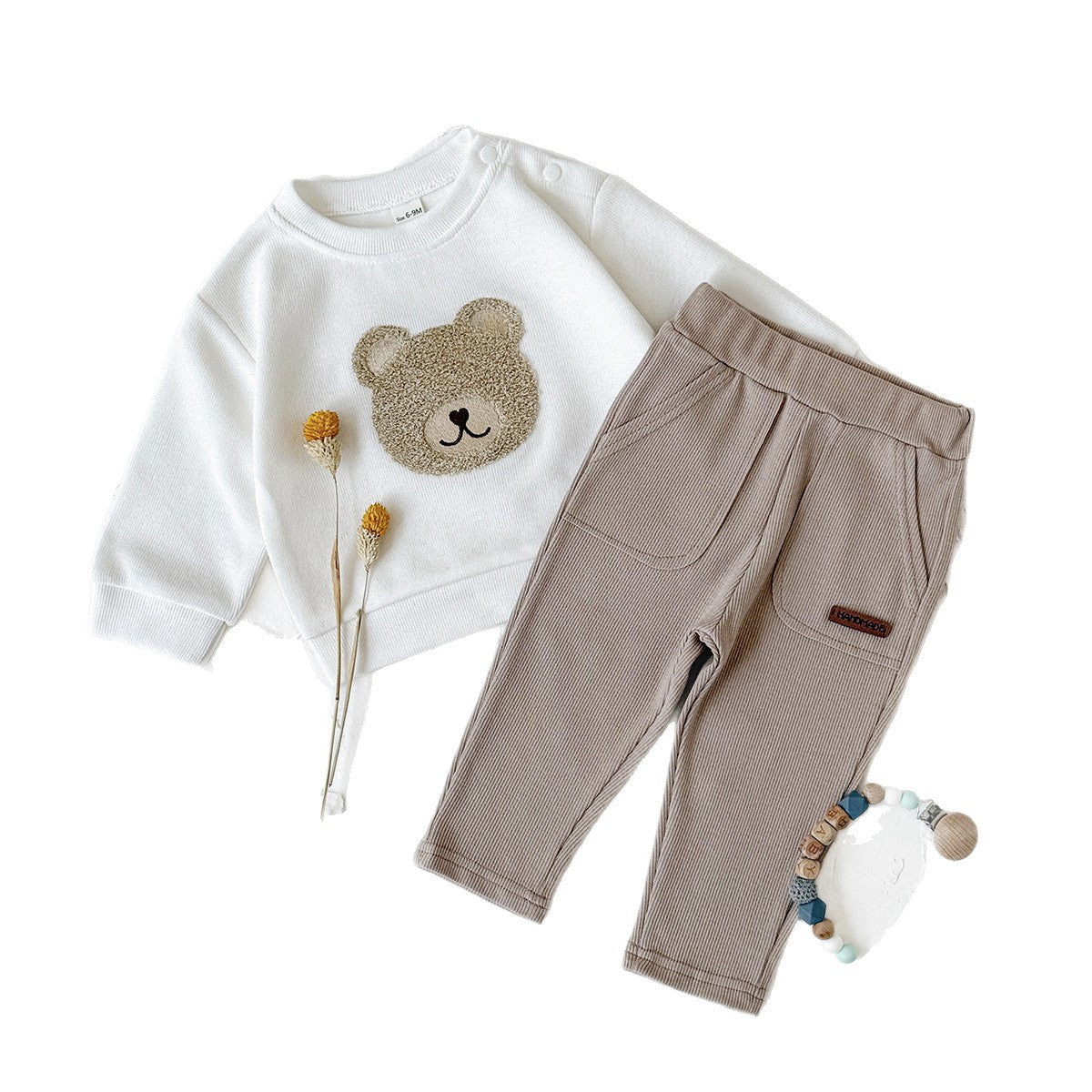 INS Unisex Baby Bear Print Ensemble de capuche et de sweatpants à manches longues pour Springautumn
