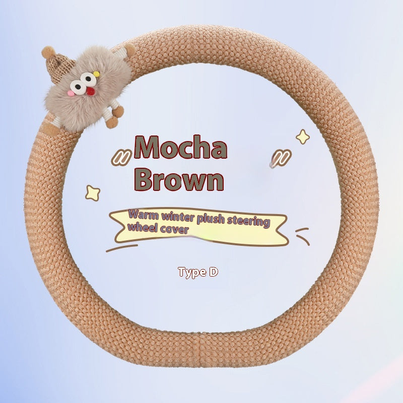 En peluche de voiture Polo Cartoon volant chaud roue courte couverture de poignée en peluche