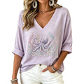 T-shirt femme en col V imprimé
