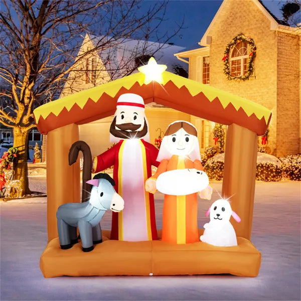 Scène de Nativité Gonflable 6ft - 6 lumières LED intégrées Polyester résistant aux intempéries Xmas Out