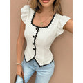 Chemise d'été à manches courtes de style français pour femmes