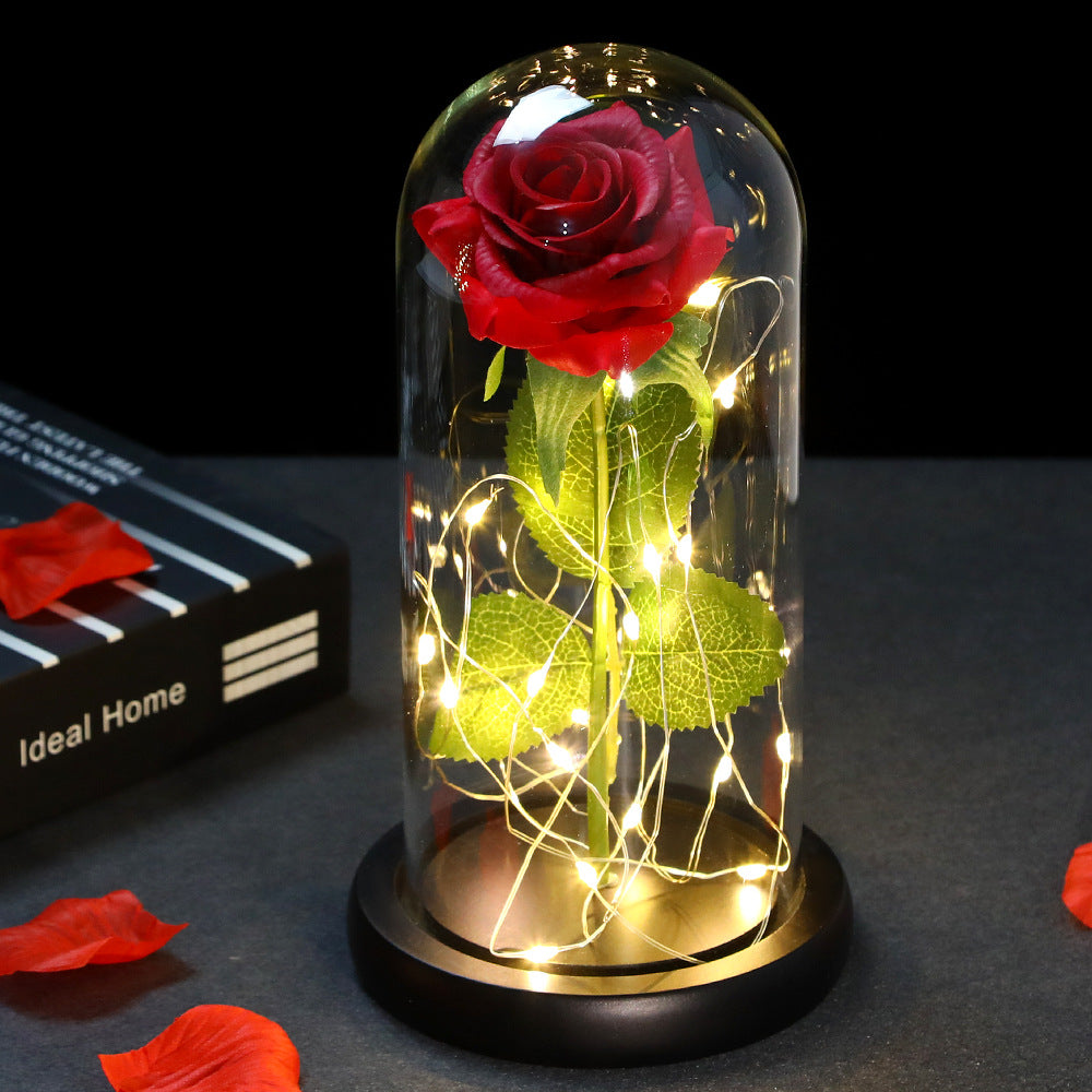 Fête des Mères Mariage Préférés Demoiselle d'honneur Cadeau Simulation Immortelle Couverture en verre rose Lumineux L
