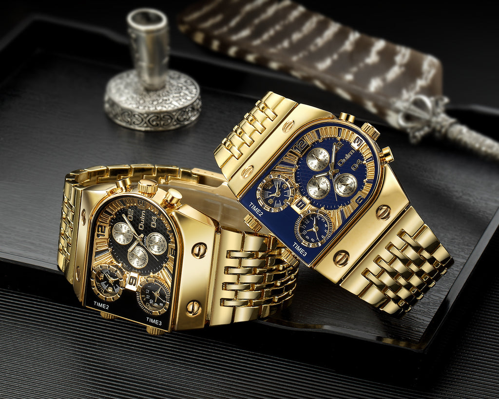 Lumineux hommes montre bracelet en acier Casual Gold