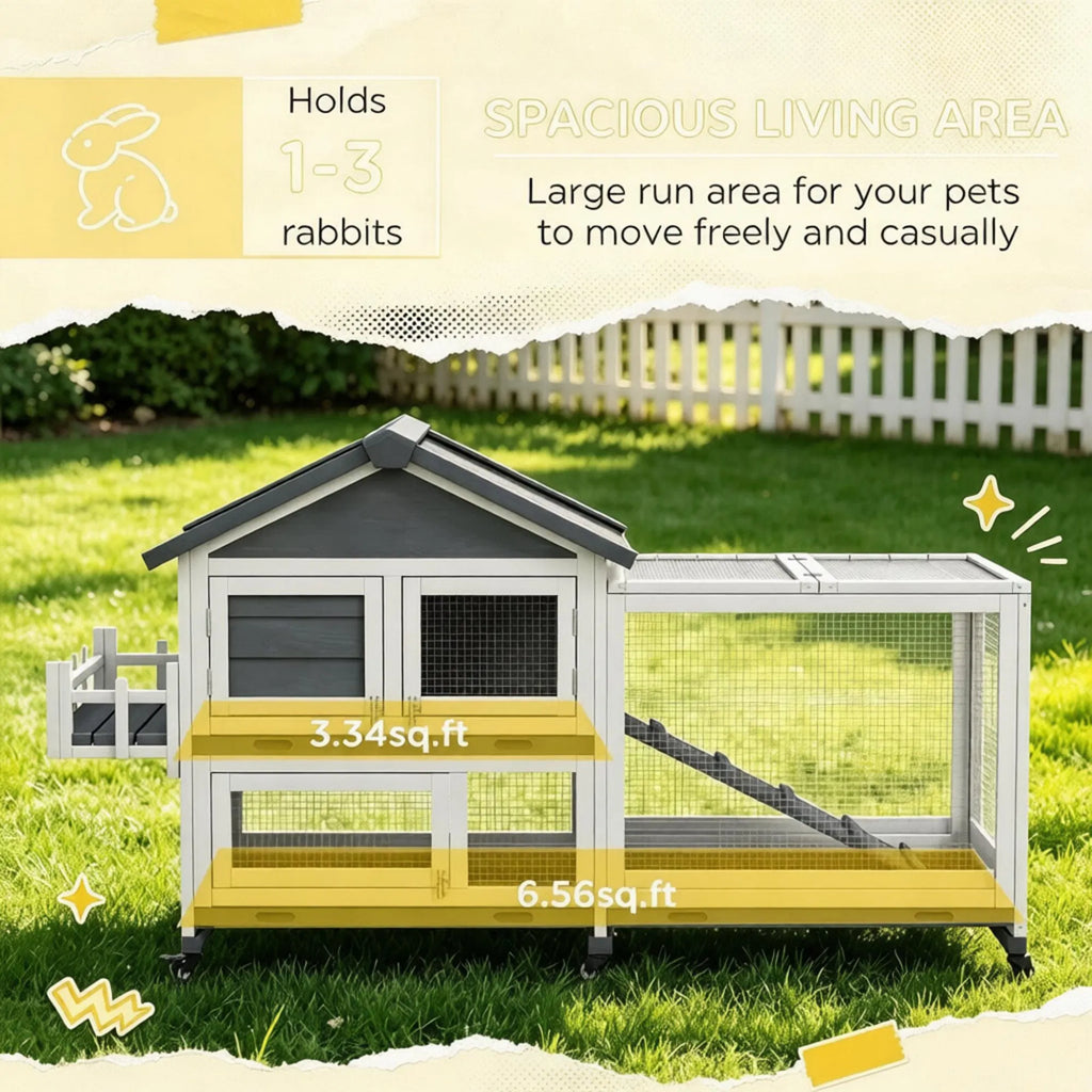 Gris 65" Spacieuse Hutch en bois de lapin: Pet Playpen avec toit ouvert pour un accès facile et St