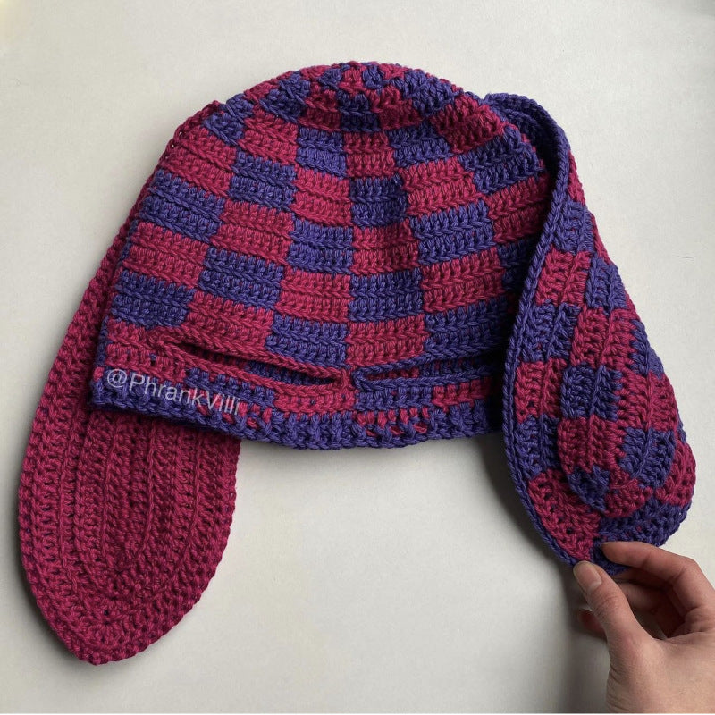 Chapeau d'oreille de lapin tricoté fait main Masque exposé à un oeil Masque Horn Hat Thermique et W