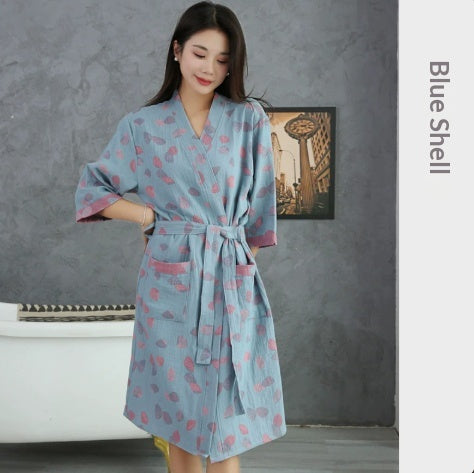 Coton Double couche Gauze peignoir mince pyjama d'été Lunettes de nuit