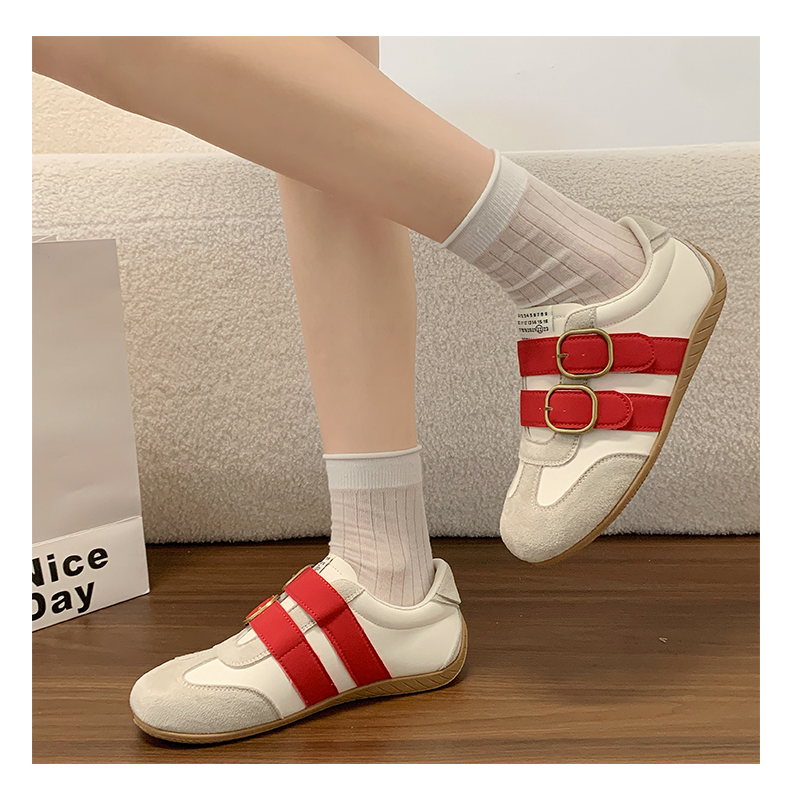 Retro Couleur Bloc Épaisseur Semelle Allemande Trainer Chaussures Femmes Automne Ceinture Boucle Casual Fashion Co