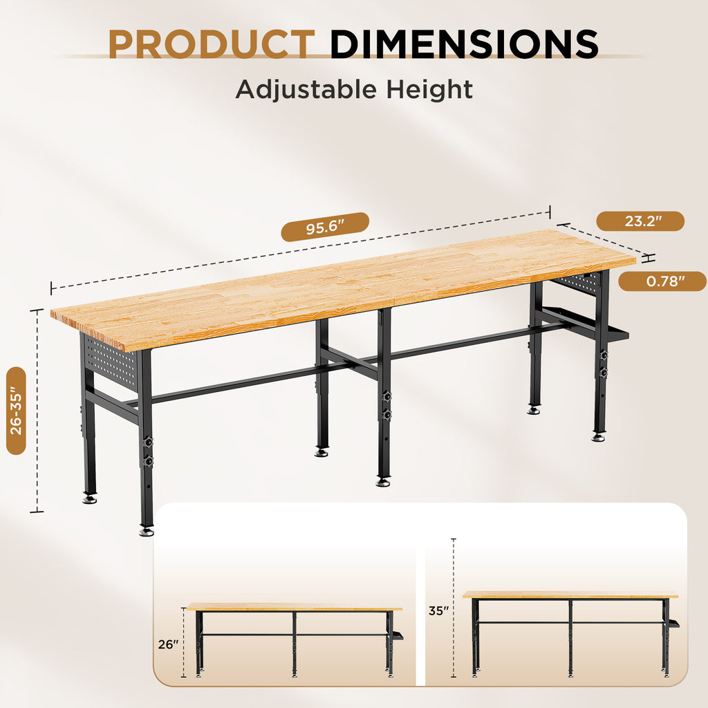 96in Workbench réglable avec pegboard latéral